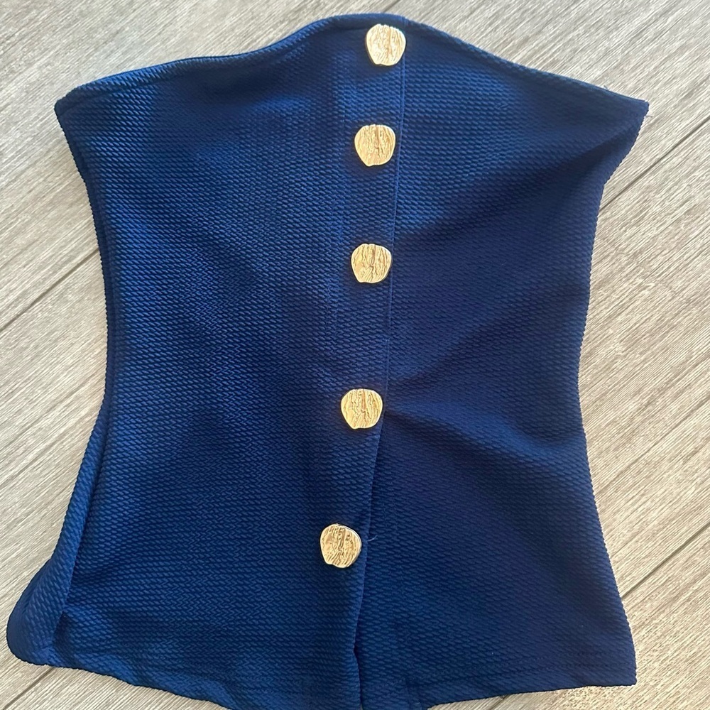 Navy Blue Tube Top with Gold Buttons